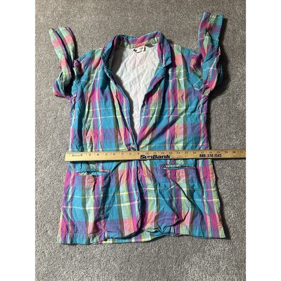 80s Pastel Plaid Blazer Womens Small Preppy Academia Pockets Coastal Grandmother - Picture 4 of 16
